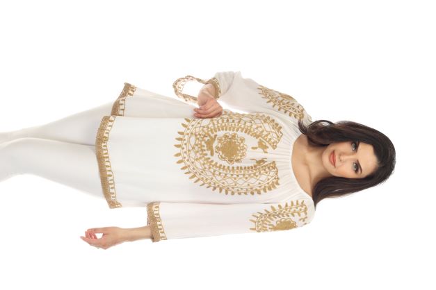 3/4 Sleeves Sand Embroidery Tunic White